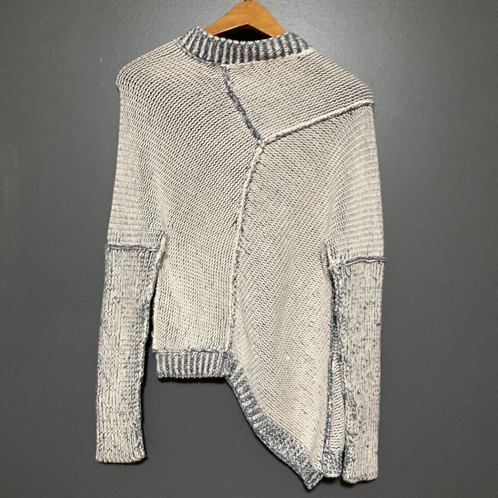 Womens S/M Pure Handknit Blue Asymm Sweater Cardigan Fisherman Hand Made Thick - Picture 8 of 13